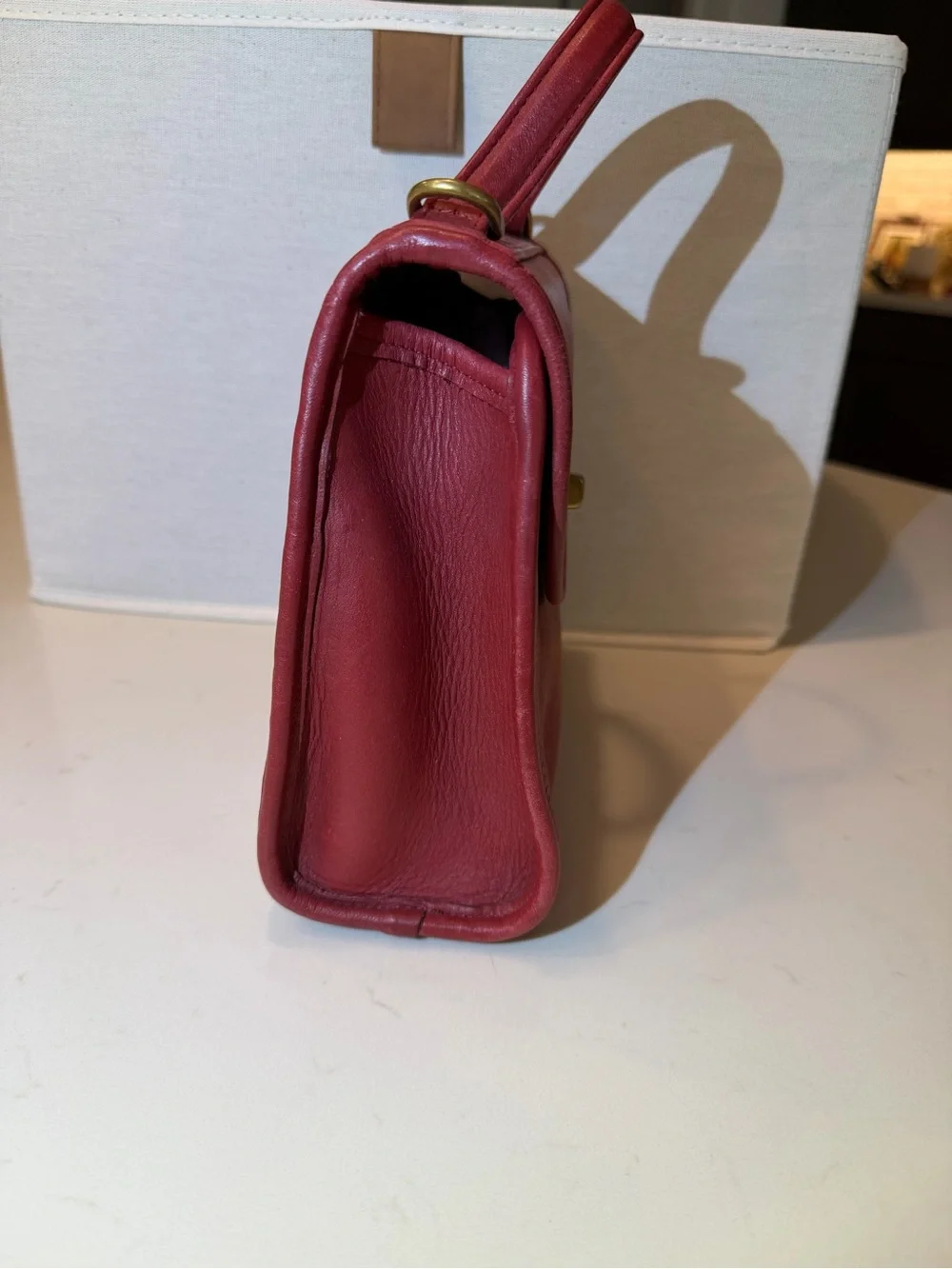 Coach Red Leather Top-Handle Satchel with Gold Hardware